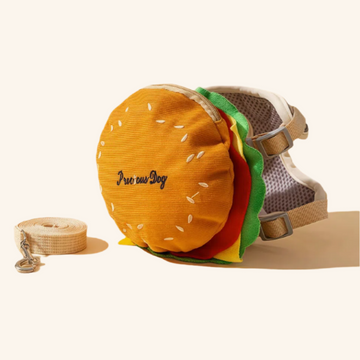 Ensemble Harnais+Laisse Hamburger pour Chien - Design Gourmand Amusant & Réglable