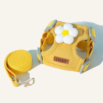 Kit harnais + laisse pour promener son chien/chat – Motif fleur jaune mignon